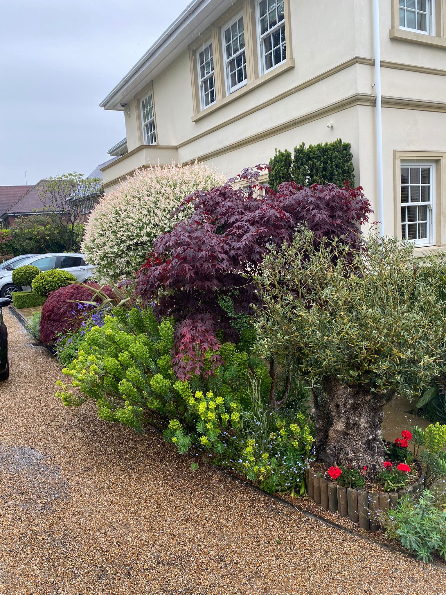 Contemporary flowerbed. Mansion